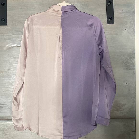 Vici Color Block (Lavender/Lilac) Satin Shirt. Beautiful Button Detail. - Picture 4 of 5
